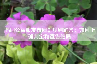 下dnf公益服发布网》规则解答：如何正确判定和宣告胜局