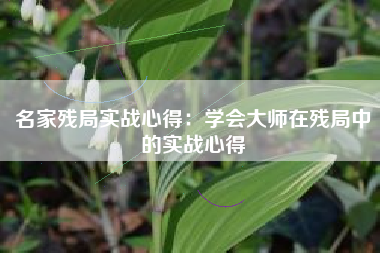 名家残局实战心得：学会大师在残局中的实战心得